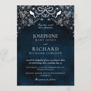 Romantic blue and white Secret Garden Invitation