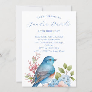 Romantic blue bird Birthday Invitation