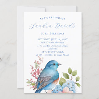 Romantic blue bird Birthday Invitation