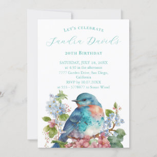 Romantic blue bird Birthday Invitation