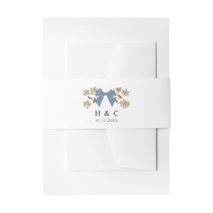 Romantic Blue Bow Floral Wedding Invitation Belly Band