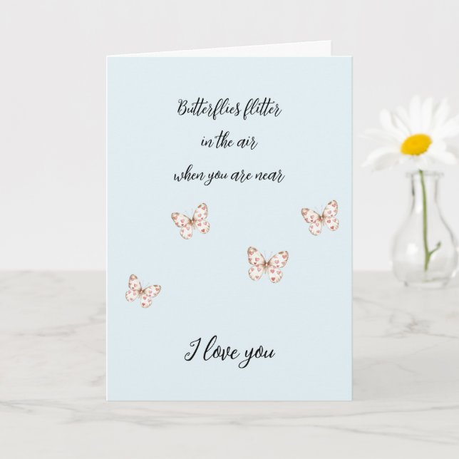 Romantic Blue Butterflies with Hearts Love Card (Small Plant)
