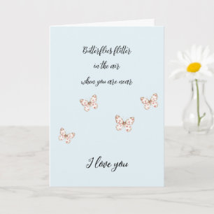 Romantic Blue Butterflies with Hearts Love Card