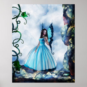 Romantic Blue Butterfly Fairy Poster
