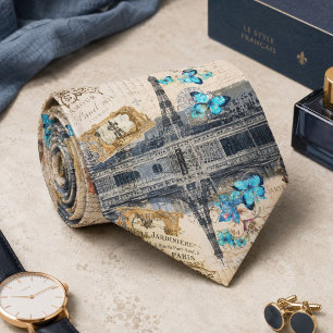 romantic blue butterfly french paris eiffel tower tie