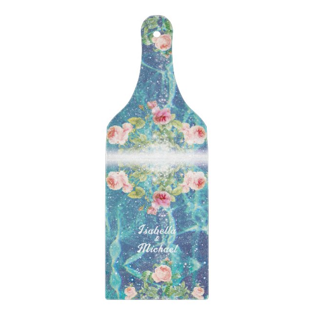 Romantic blue customized couple names  cutting board (Front)