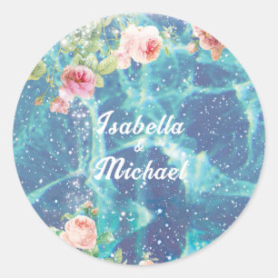 Romantic blue customized couple names Sticker