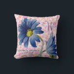Romantic Blue Daisy Rose Monogram Initial Wedding Cushion<br><div class="desc">Customise this floral pink pastel rose blue daisy wedding monogram pillow for a bridal shower,  wedding gift,  or keepsake.</div>
