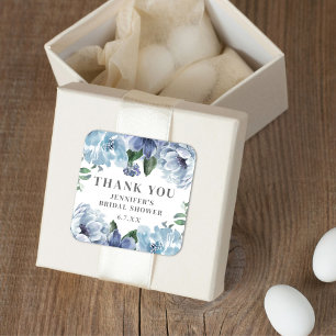 Romantic Blue Floral Bridal Shower Party Favour  Square Sticker