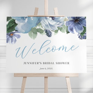 Romantic Blue Floral Bridal Shower Welcome Sign