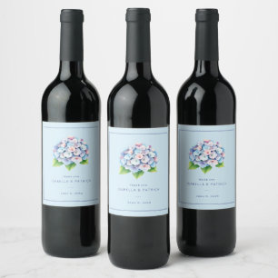 Romantic Blue Floral Hydrangea Bouquet Wine Label