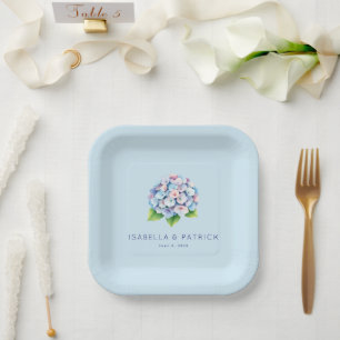 Romantic Blue Floral Hydrangea Paper Plate