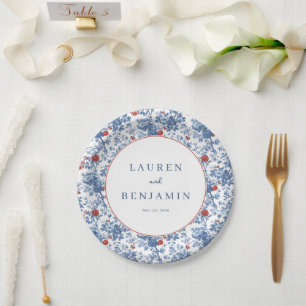 Romantic Blue Floral Paper Plate