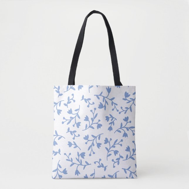 Romantic blue floral shopping bag (Front)