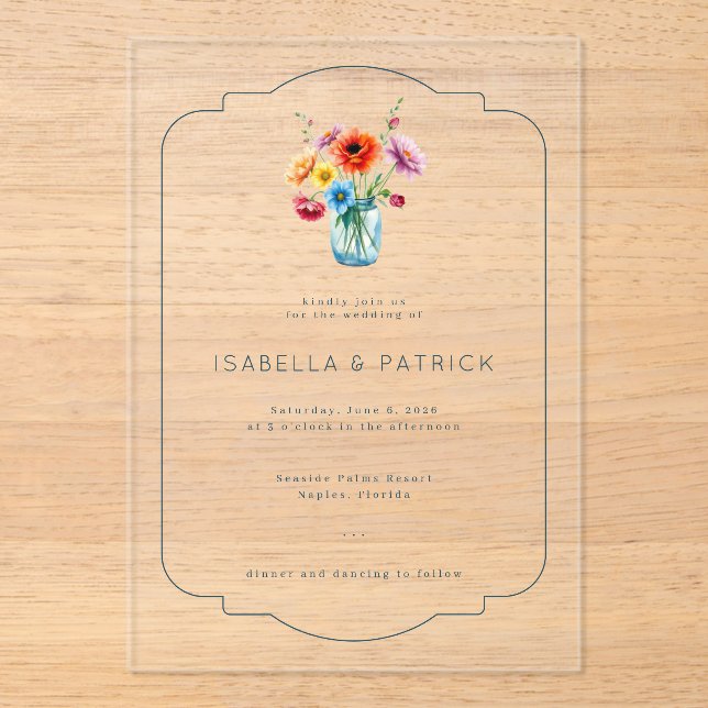 Romantic Blue Floral Wedding Invitation (Front)