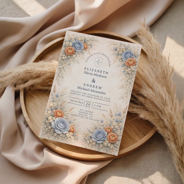 Romantic Blue Floral Wedding Invitation (Creator Uploaded)