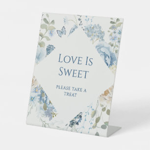 Romantic Blue Floral Wedding Love Is Sweet Pedestal Sign