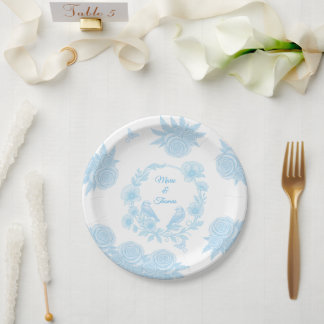Romantic Blue Floral Wedding Paper Plate