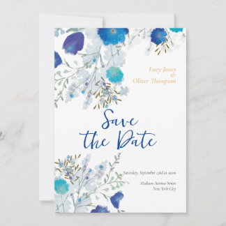 Romantic, Blue Floral Wedding Save The Date