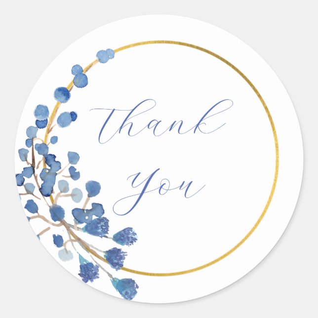 Romantic blue flower classic round sticker (Front)