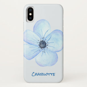 Romantic Blue Flower Watercolor Custom Name iPhone X Case