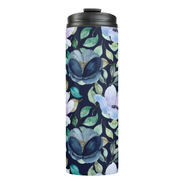 Romantic Blue Flowers Boho Botanical   Thermal Tumbler (Front)