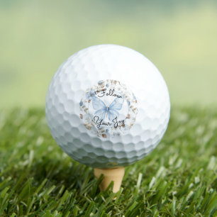 Romantic Blue Flowers Brown Leaves Butterfly Golf Balls