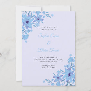 Romantic Blue Flowers Floral Lavender Wedding Invitation