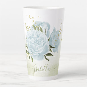 romantic blue flowers  & green leaves botanical latte mug