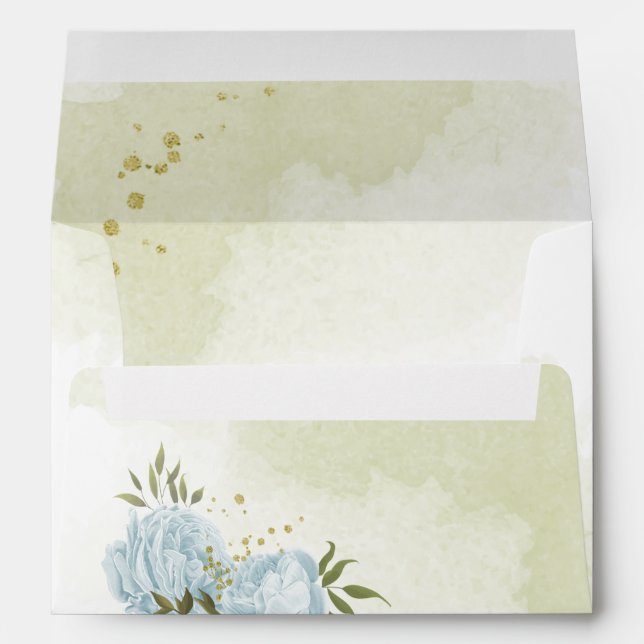 Romantic blue flowers green leaves wedding envelope (Back (Bottom))