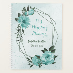 romantic blue flowers & green leaves wedding planner