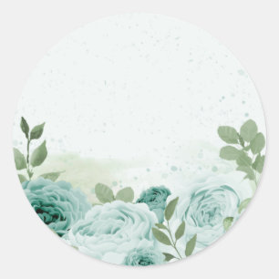 romantic blue flowers greenery classic round sticker