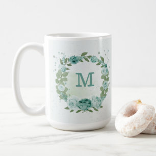 romantic blue flowers greenery coffee mug