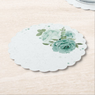 romantic blue flowers greenery paper coaster