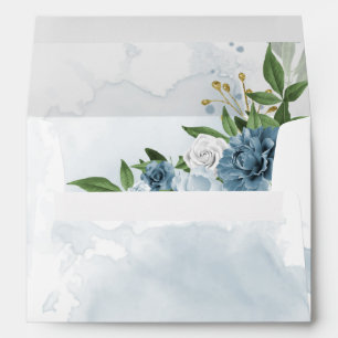 romantic blue flowers greenery wedding envelope