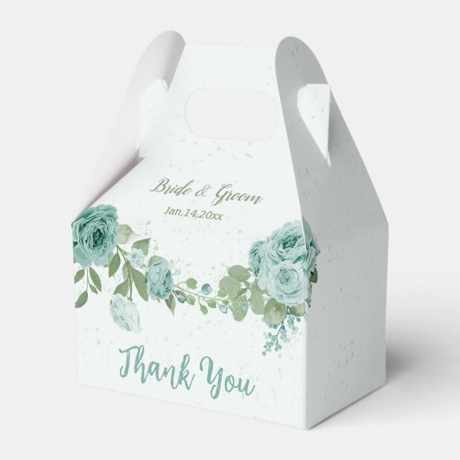 romantic blue flowers greenery wedding favour box (Front Side)