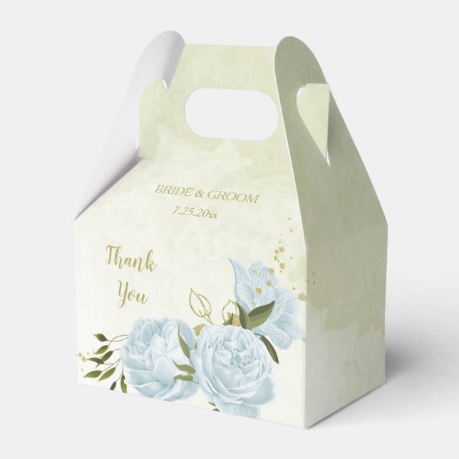 romantic blue flowers greenery wedding favour box (Front Side)