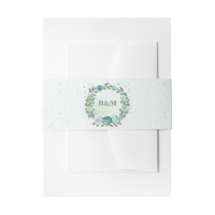 romantic blue flowers greenery wedding invitation belly band