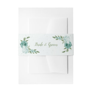 romantic blue flowers greenery wedding invitation belly band