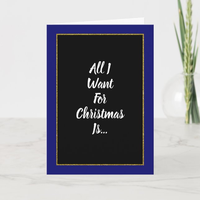 Romantic Blue Gold Black Christmas Holiday Card (Front)