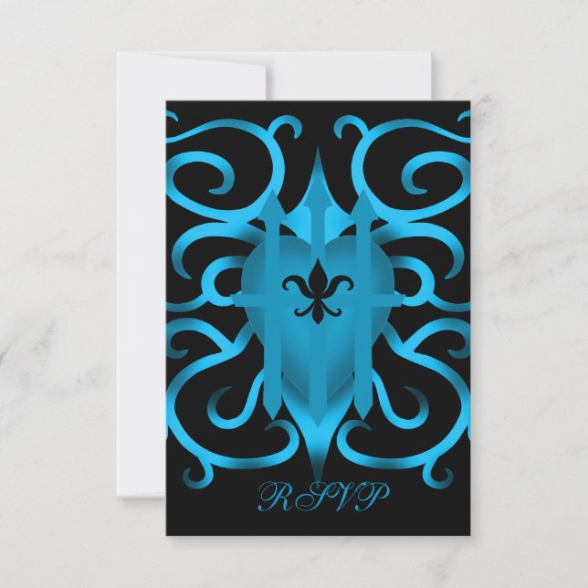 Romantic Blue heart and swirls RSVP (Front)