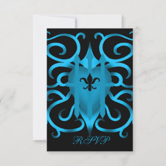 Romantic Blue heart and swirls RSVP Card