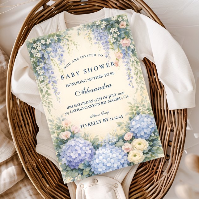 Romantic Blue Hydrangea Garden Baby Shower Invitation (Creator Uploaded)