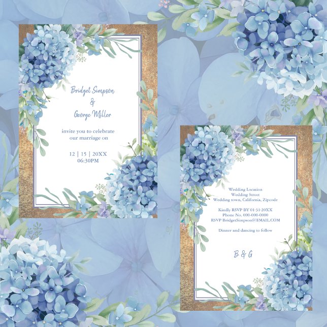 Romantic Blue Hydrangea Monogram wedding Invitation (Creator Uploaded)