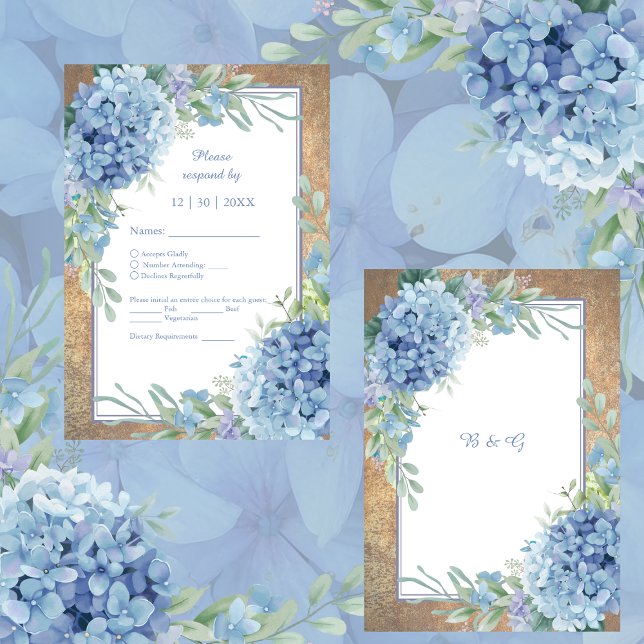 Romantic Blue Hydrangea Monogram wedding RSVP Card (Creator Uploaded)