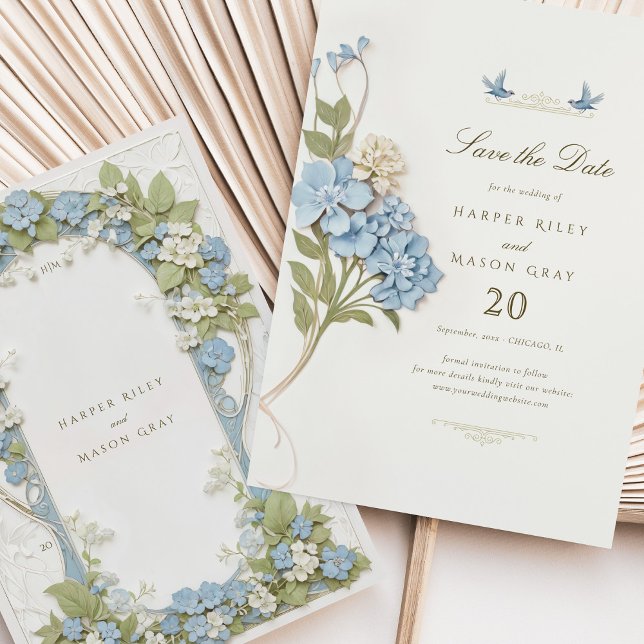 Romantic Blue Hydrangea Save the Date Wedding Invitation (Creator Uploaded)
