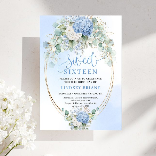 Romantic Blue Hydrangea Sweet Sixteen Invitation (Romantic Blue Hydrangea Sweet Sixteen Invitation)