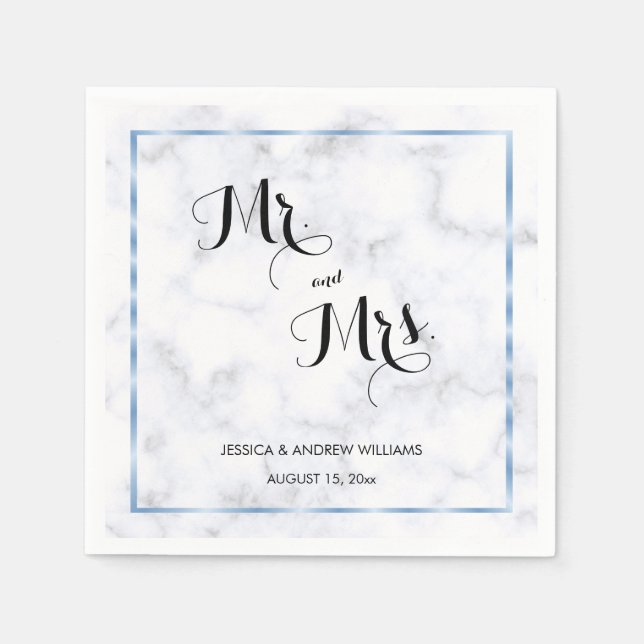 Romantic Blue Marble Wedding Napkin (Front)