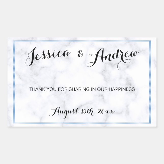 Romantic Blue Marble Wedding Thank You Rectangular Sticker (Front)
