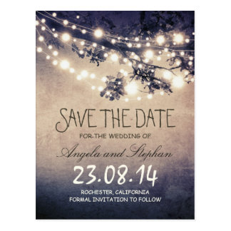 Romantic Blue Night Lights Rustic Save The Date Postcard Romantic Blue Night Lights Rustic Save The Date Postcard